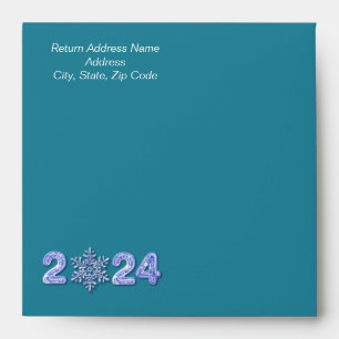 Happy New Year 2024. Ice Numbers and Snowflake  Envelope