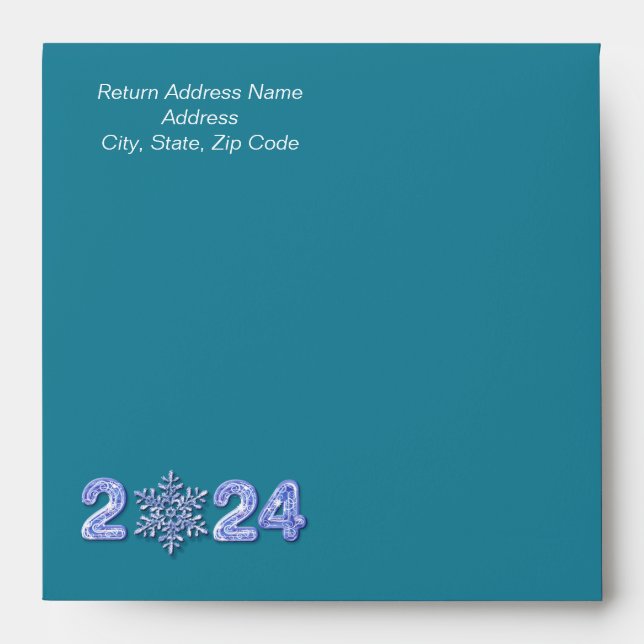 Happy New Year 2024. Ice Numbers and Snowflake  Envelope (Front)