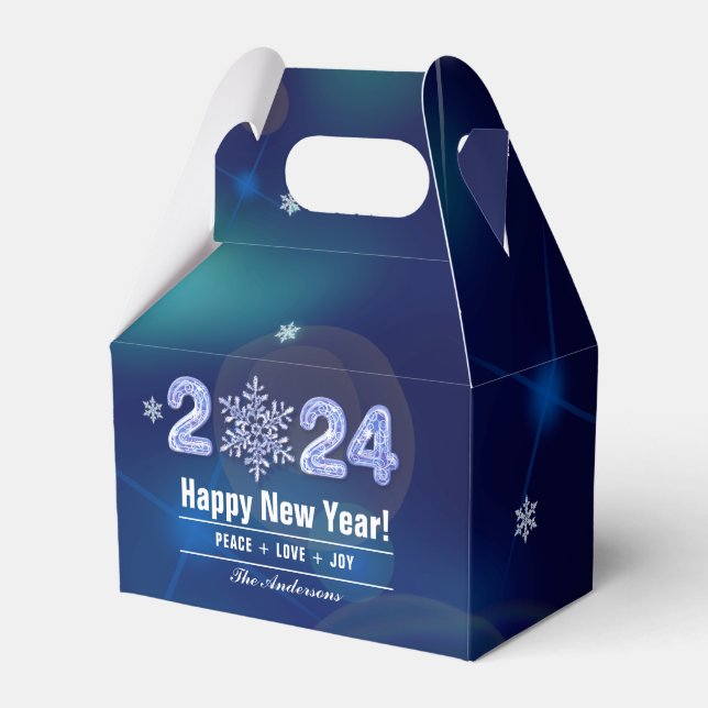 Happy New Year 2024 Ice Numbers & Snowflake   Favor Boxes (Front Side)