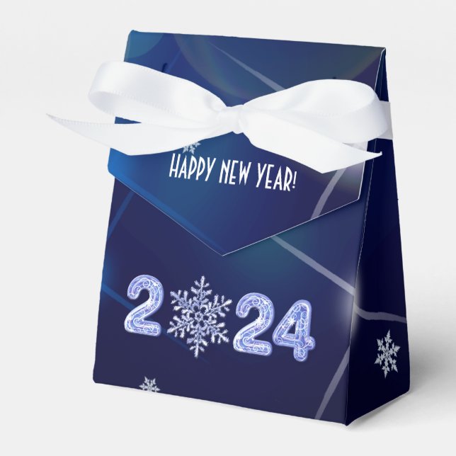 Happy New Year 2024. Ice Numbers & Snowflake  Favor Boxes (Front Side)