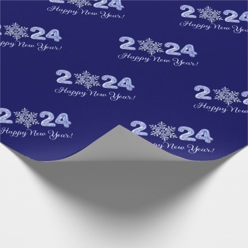 Happy New Year 2024 Ice Numbers  Snowflake Gift  Wrapping Paper