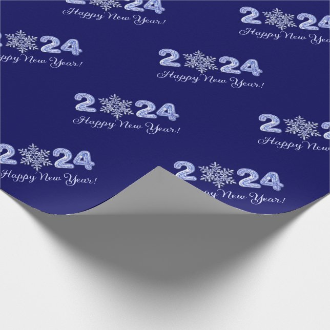 Happy New Year 2024. Ice Numbers & Snowflake Gift  Wrapping Paper (Corner)