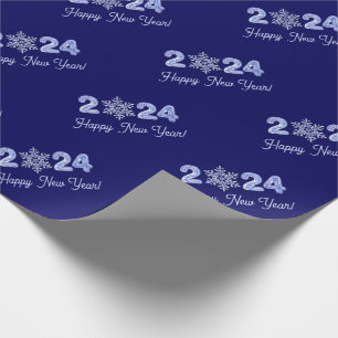 Happy New Year 2024. Ice Numbers & Snowflake Gift Wrapping Paper