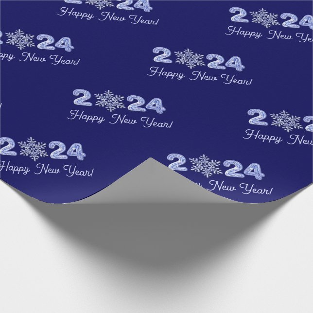 Happy New Year 2024. Ice Numbers & Snowflake Gift Wrapping Paper (Corner)