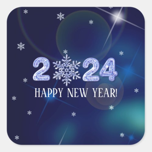 Happy New Year 2024 Ice Numbers  Snowflake  Square Sticker