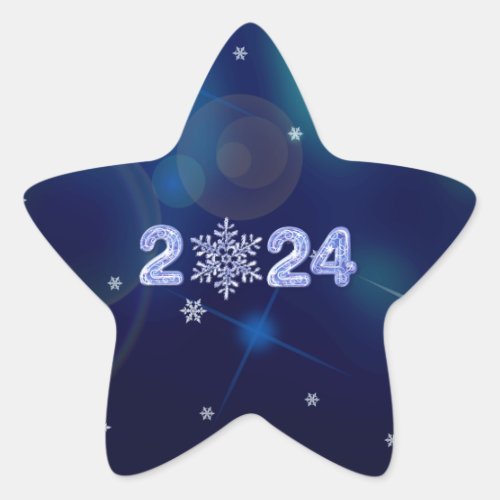 Happy New Year 2024 Ice Numbers  Snowflake Star Sticker