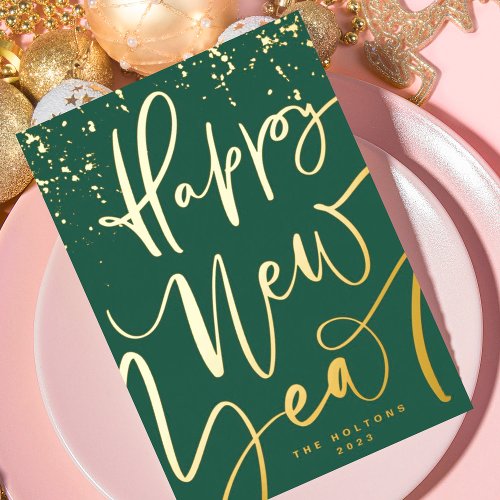 HAPPY NEW YEAR 2024 IN HANDWRITTEN Gold Foil Holiday Card