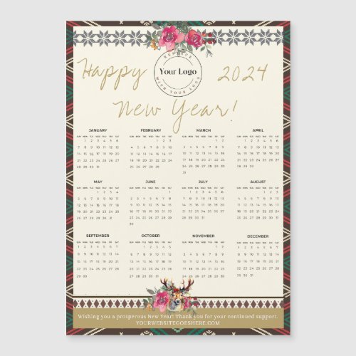 Happy New Year 2024 Magnetic Calendar Custom Logo