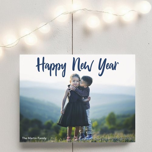 Happy New Year 2024 Modern Blue Typography Photo Postcard