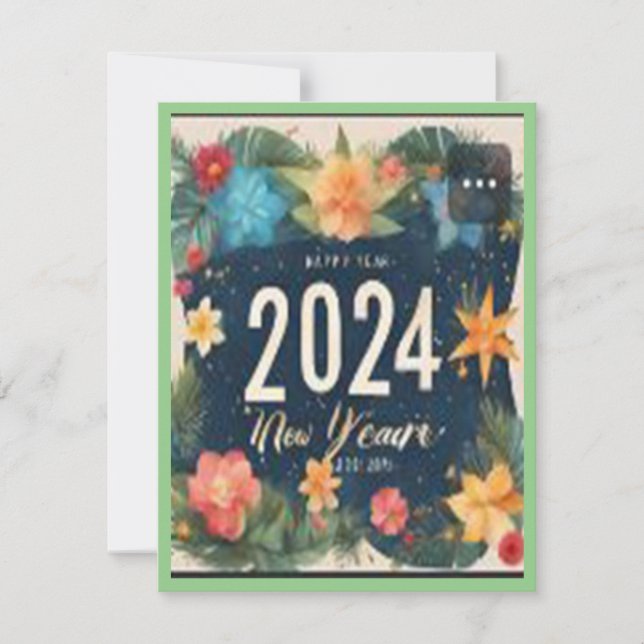 Happy New Year 2024 Nature's Celebration Mosaic Invitation (Front)