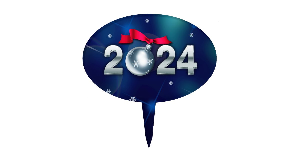 Happy New Year 2024 Oval Holiday Cake Topper