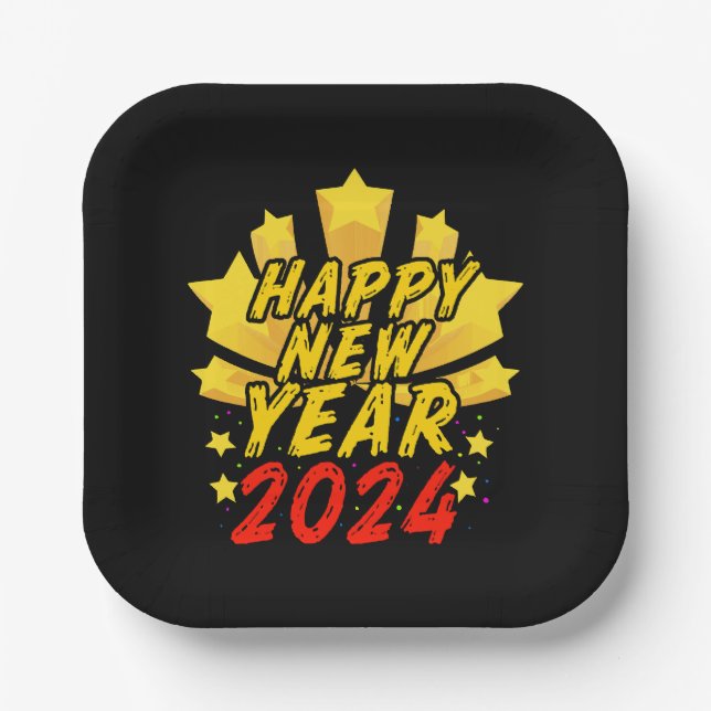Happy New Year 2024  Paper Plates (Front)