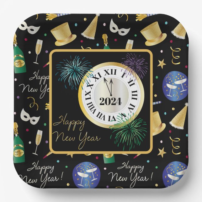 Happy New Year 2024 Paper Plates (Front)
