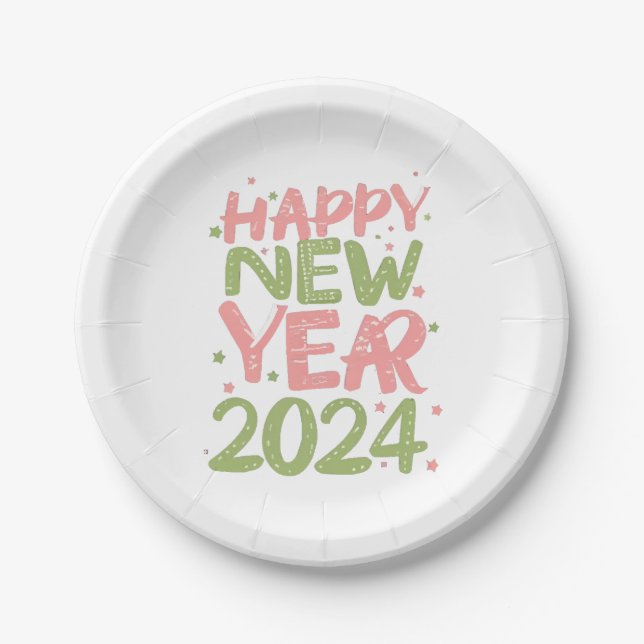 Happy New Year 2024 Paper Plates (Front)