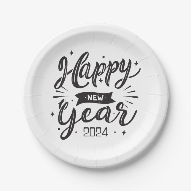 Happy new year 2024  paper plates (Front)