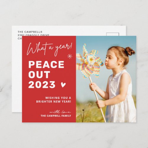 Happy New Year 2024 Peace Out Goodbye 2023 Photo Holiday Postcard