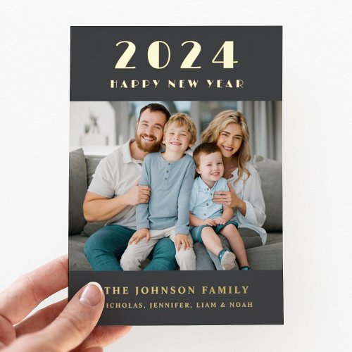 Happy New Year 2024 Photo  Foil Holiday Card