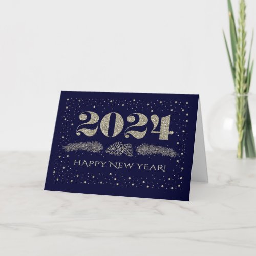 Happy New Year 2024 Pine Branches Holiday Card