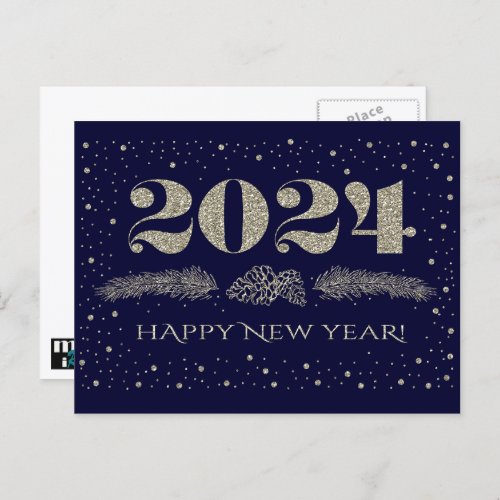 Happy New Year 2024 Pine Branches Holiday Postcard