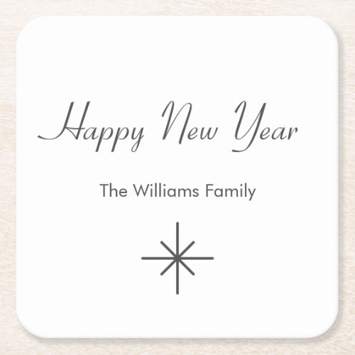 Happy New Year 2024 Retro Snowflake  Square Paper Coaster
