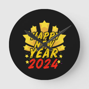 Happy New Year 2024 Round Clock