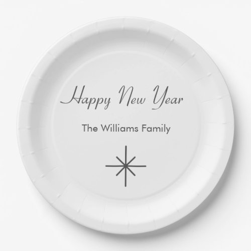 Happy New Year 2024 Simple Snowflake   Paper Plates