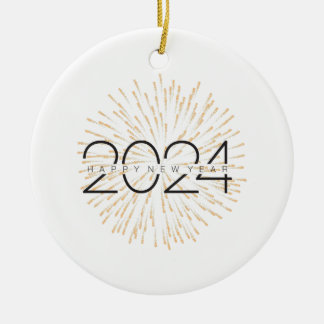 Happy New Year 2024 sparkling Festivities Ceramic Ornament