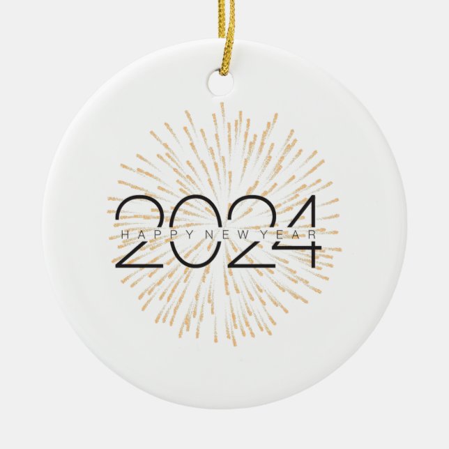 Happy New Year 2024 sparkling Festivities Ceramic Ornament (Front)