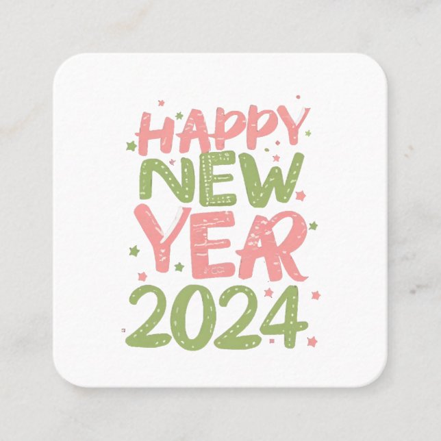 Happy New Year 2024 Square Business Card (Front)