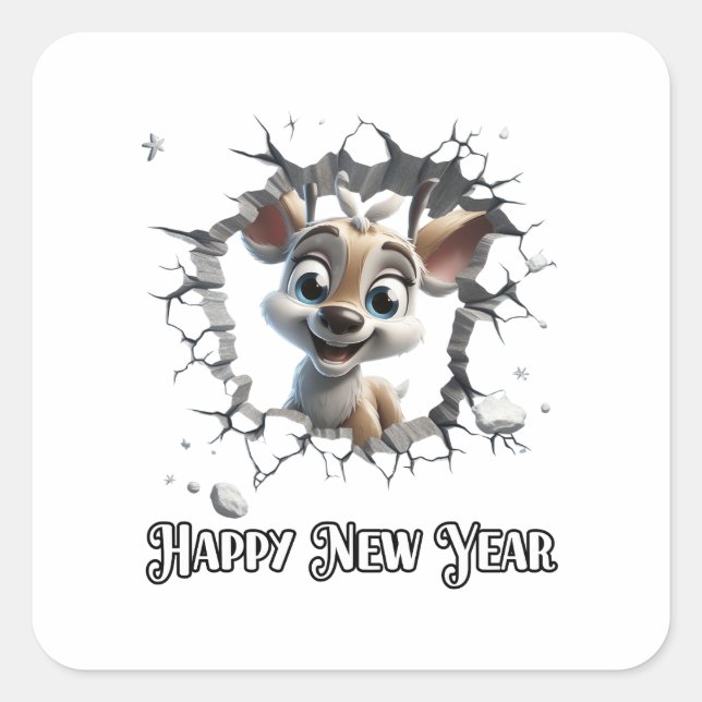 happy new year 2024 square sticker (Front)