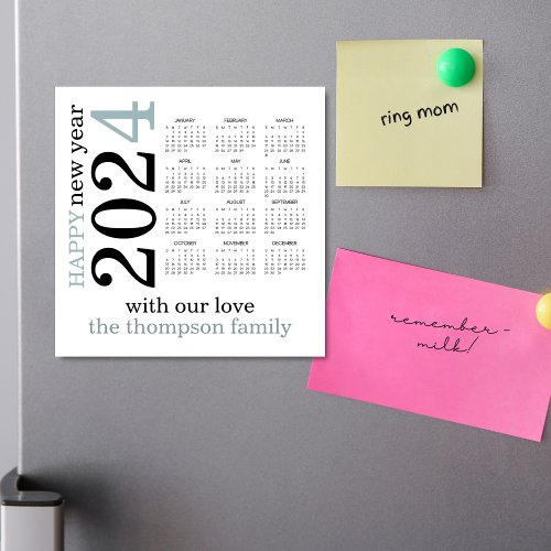 Happy New Year 2024 Teal White Calendar 