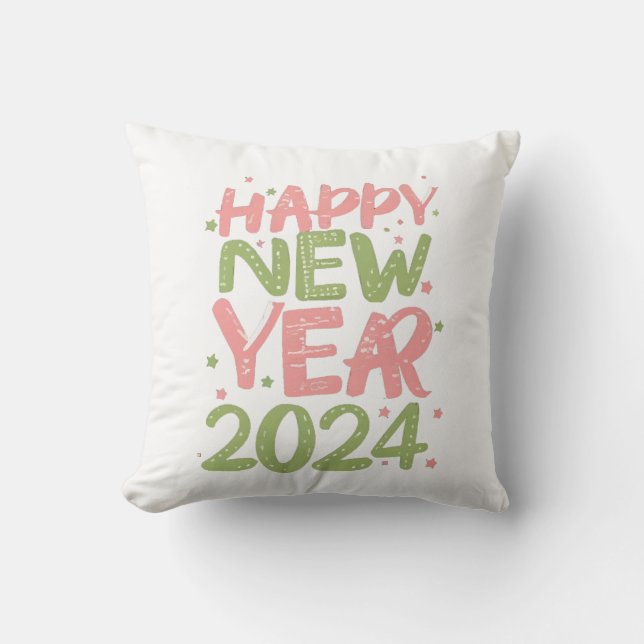 Happy New Year 2024 Throw Pillow (Front)