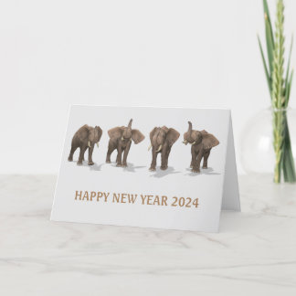 Happy New Year 2024 Trumpeting Elephants Holiday Card