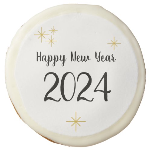 Happy New Year 2024 Typography Black Gold Elegant Sugar Cookie