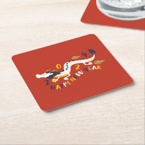 Happy New Year 2024 Year Of Dragon Square Paper Coaster