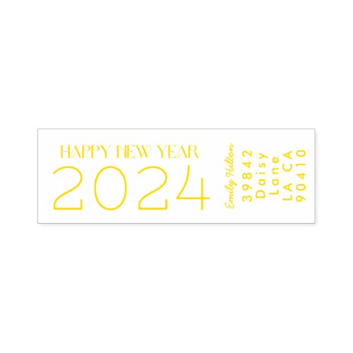 Happy New Year 2024 YELLOW Address Self_inking Stamp