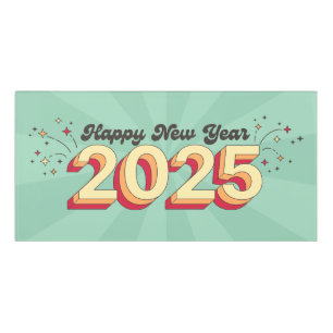 Happy new year 2025 3d groovy retro text door sign