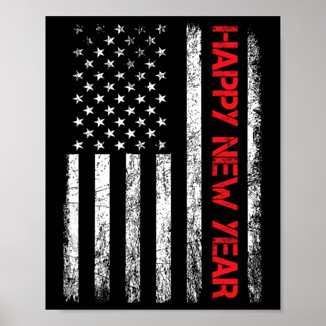 Happy New Year 2025 American Flag Xmas Family Fire Poster (Front)