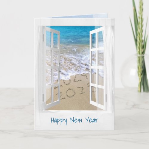 Happy New Year 2025 Beach Window  Card