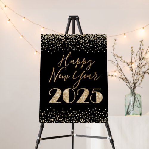 Happy New Year 2025 Black  Gold Glitter Diamonds Foam Board