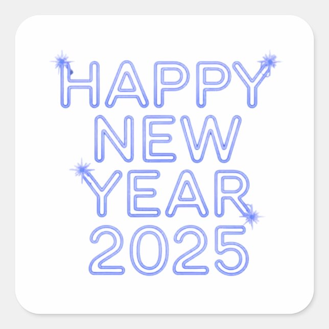 Happy new year 2025 blue square sticker (Front)
