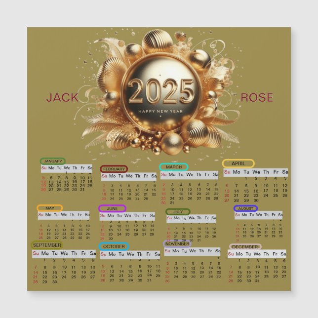 Happy new year 2025 calendar Magnetic Card (Front)