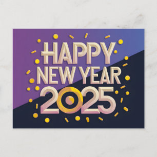 Happy New Year 2025 Celebration Holiday Postcard
