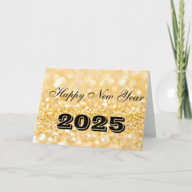 Happy New Year 2025 Chic Custom Gold Business Holiday Card (Front)