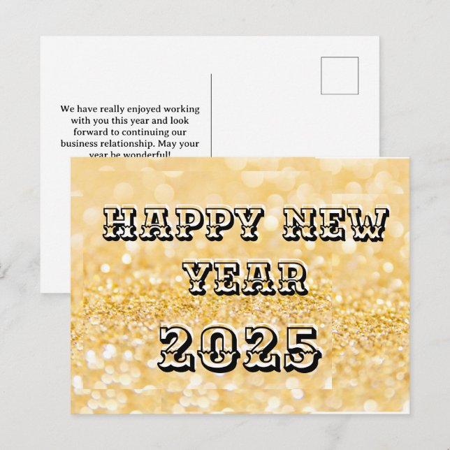 Happy New Year 2025 Chic Custom Gold Business Holiday Postcard (Front/Back)