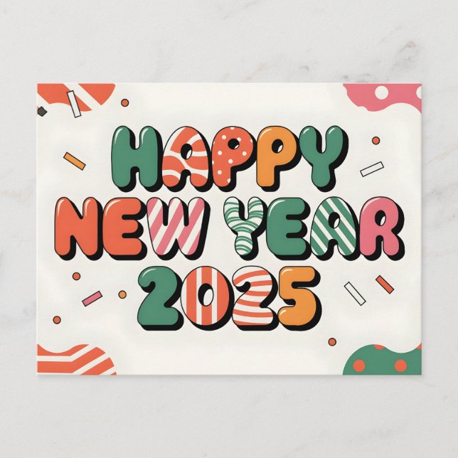 Happy New Year 2025 Colorful Celebration Holiday Postcard (Front)