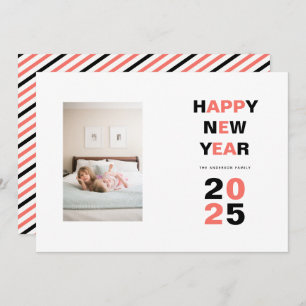 Happy New Year 2025 coral, black typography photo Holiday Card