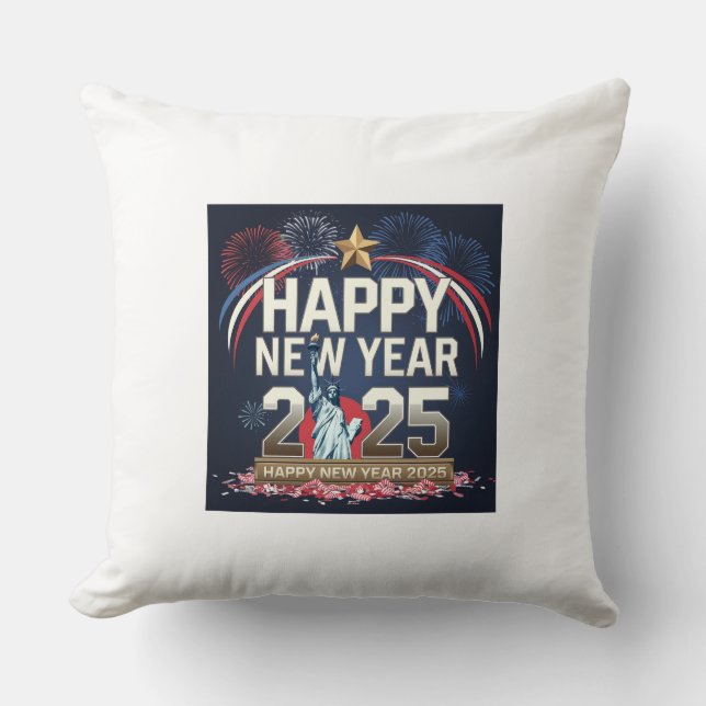 Happy New Year 2025 Design - Festive and Creative. Throw Pillow (Front)