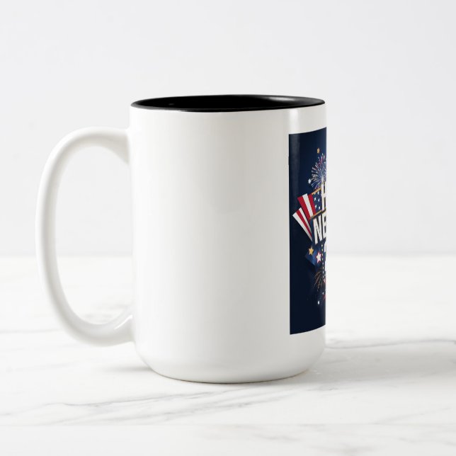 Happy New Year 2025 Design - Vibrant and Festive.  Two-Tone Coffee Mug (Left)