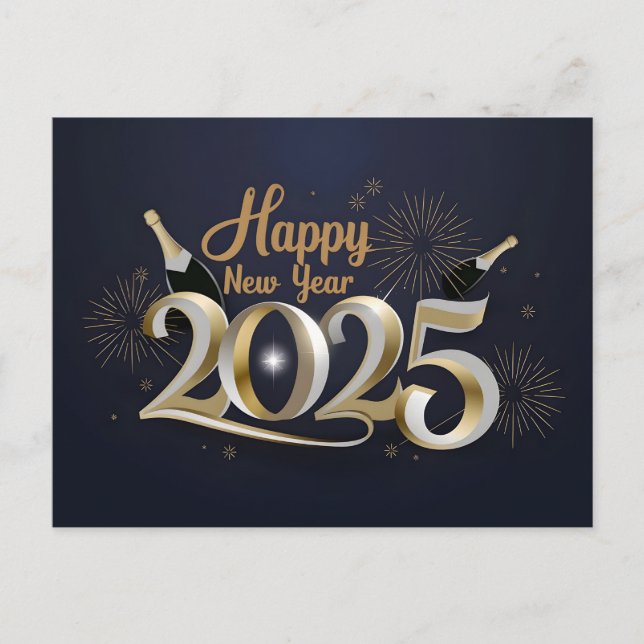Happy New Year 2025: Elegant Celebration Holiday Postcard (Front)